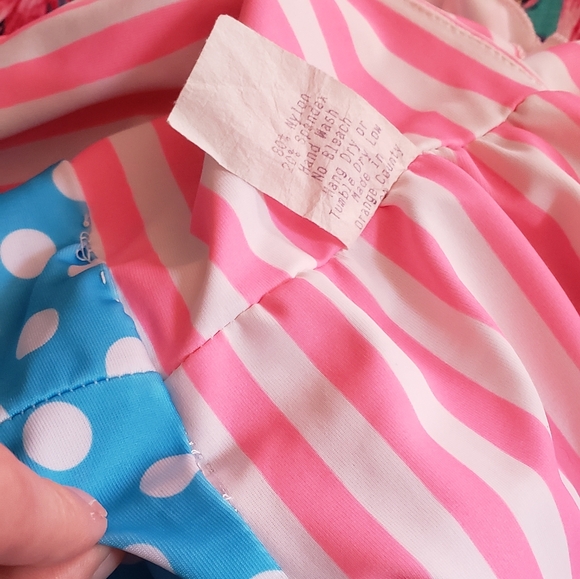 Rare Queen of Heartz pink stripe blue polka dot retro pinup swimsuit size S - Picture 6 of 12